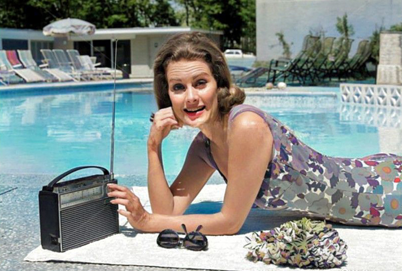 Lady with radio near pool